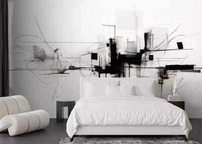 monochrome painting geometric shapes flat abstraction. Wall mural