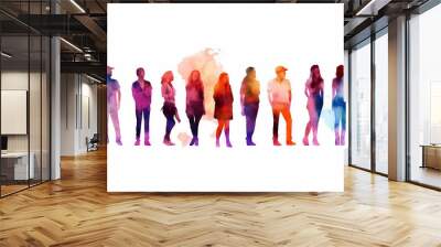 multicolored spectrum silhouettes of people on a white background watercolor. Generative AI Wall mural