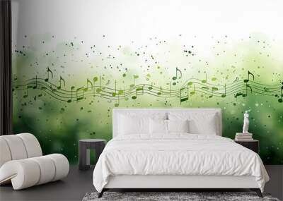 Musical track on a spring green background in watercolor style Wall mural