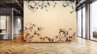 orange warm background with black floral ornament, blank copy space Wall mural