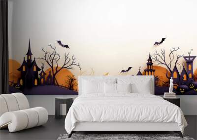 paper sculpture banner halloween white background postcard. Generative AI Wall mural