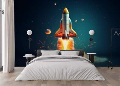 rocket start 3d cartoon graphics computer design idea startup internet technology speed Wall mural