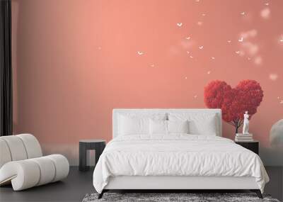 romance love symbol red heart abstract background greetings. Generative AI Wall mural