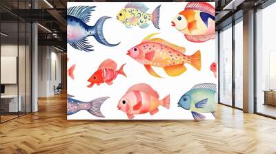 sea fish, collection, set, watercolor illustration isolated on a white background multicolored sea fish Wall mural