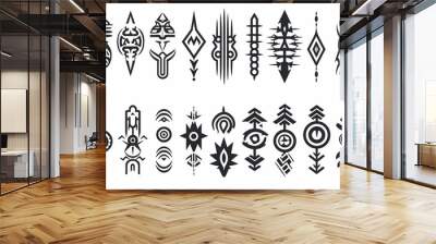 set of fictional symbols of rune icons on a white background, mystical logos and signs collection on white Wall mural