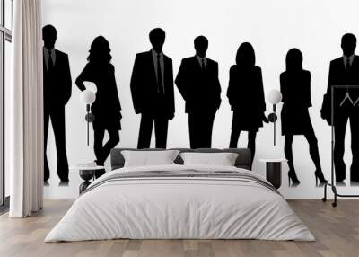 silhouettes in a row of business people isolated on a white background, a silhouette of a group of people businessmen for design and layer overlay Wall mural