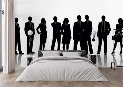 silhouettes in a row of business people isolated on a white background, a silhouette of a group of people businessmen for design and layer overlay Wall mural