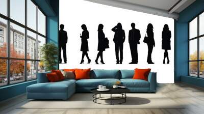 silhouettes in a row of business people isolated on a white background, a silhouette of a group of people businessmen for design and layer overlay Wall mural