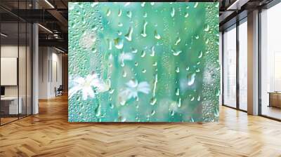 summer rain wet glass / abstract background landscape on a rainy day outside the window blurred background Wall mural