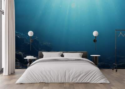 sun rays under water blue ocean background, abstract sun light in water wallpaper Wall mural