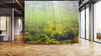 sun rays under water landscape, seascape fresh water river diving Wall mural