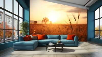 sunset in europe in a wheat field Wall mural