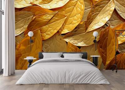 texture golden leaves metal tile foil, background yellow design Wall mural