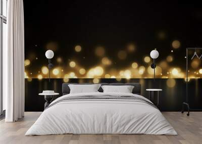 the black background is festive, the horizon line is bokeh, the glare from blurred golden sparks along the narrow horizon Wall mural