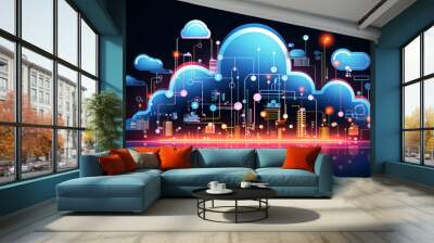 the concept of cloud data storage, new cloud technologies, abstract cyber internet Wall mural