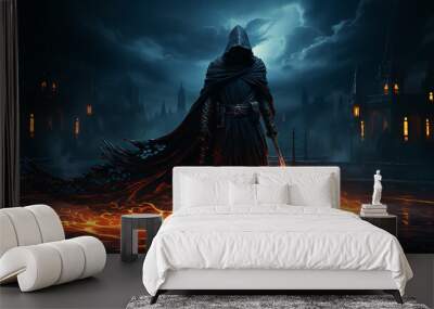 the warrior of darkness in the castle of horror computer graphics fantasy. Wall mural