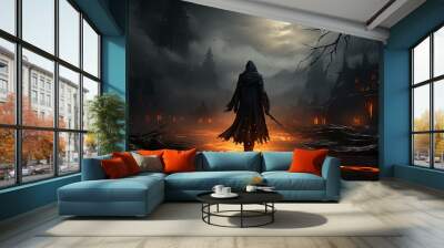 the warrior of darkness in the castle of horror computer graphics fantasy. Wall mural