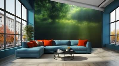 underwater freshwater green landscape / underwater landscape of the lake ecosystem, algae, green water, fresh water Wall mural