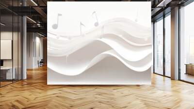 white background symbols of the notes on the sheet music a long narrow panoramic frame music. Wall mural