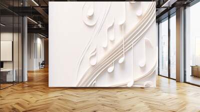 white musical background with three-dimensional ornament, musical theme notes, vertical view Wall mural