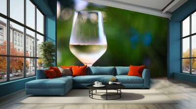 white wine tasting, chilled ice wine in a cold glass in summer Wall mural