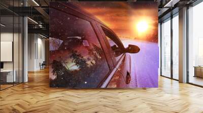 winter road trip in nature Wall mural