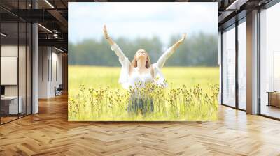 young adult sexy girl in the field / summer happiness concept, beautiful woman Wall mural