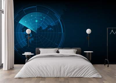 Abstract radar with targets, Digital realistic radar screen, Technology background, Vector illustration. Wall mural