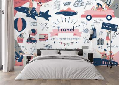 乗り物で旅行を楽しむ人達 Wall mural