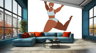 Girl in swimsuits. Happy girl. Body positive. Love your body. Ladie smiling and dancing isolated on white background Wall mural