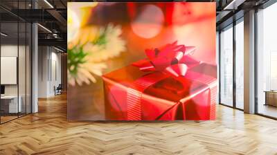 box with red ribbon Wall mural