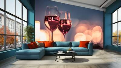 Candlelight dinner with wine and romantic city view Wall mural