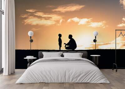 Father son relationship concept. Father having a talk with his son child spending time together.  Wall mural