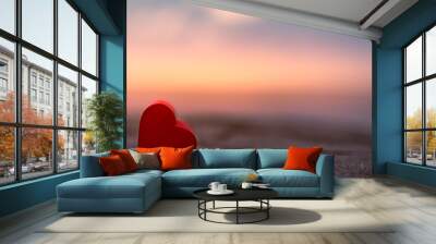 Heart isolated on colorful sunset nature view. Love and romance concept.  Wall mural