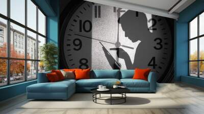 Man spending time on his tablet, time management concept  Wall mural