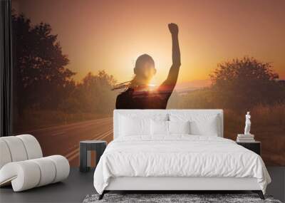 New beginnings, life change, finding road to freedom and life success concept. Strong woman. Path to victory.   Wall mural