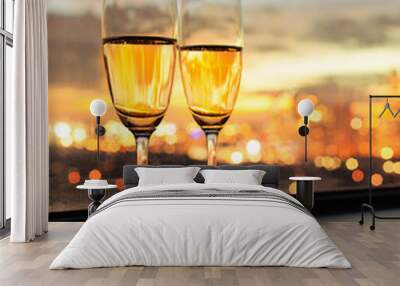 pair of champaign alcoholic drinks in a luxury city setting. Wall mural