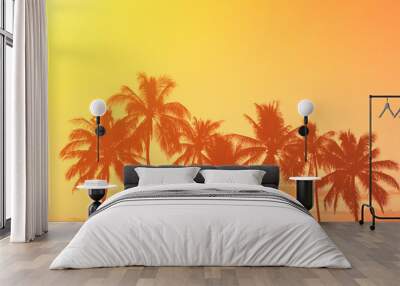 Palm trees on a golden sunset sky Wall mural