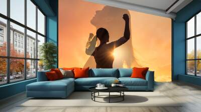 People power and strength. Strong woman breaking free overcoming life's difficulties, mental strength concept. Wall mural