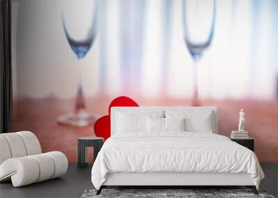 Romantic date with two hearts and champaign glasses  Wall mural