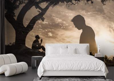 troubled man praying to god asking for help  Wall mural