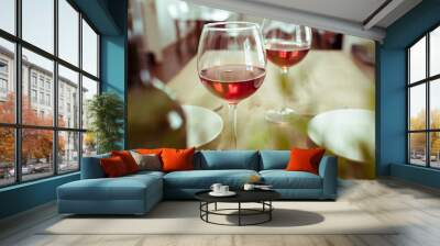 Wine glasses restaurant table at lunch Wall mural