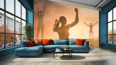 Young active female filling mentally strong and motivated. Double exposure  Wall mural