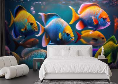  Beautiful tropical fish in the ocean, generative AI Wall mural