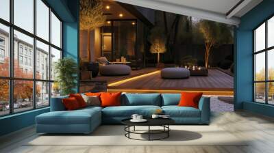 a modern outdoor space with lighting and decking Wall mural