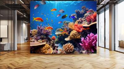 Beautiful coral reef and colorful tropical fishes Wall mural