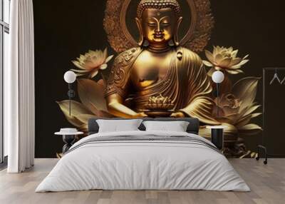 buddha gold statue sitting on lotus, generative AI Wall mural