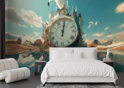 Clock background, time and life concept, generative AI Wall mural