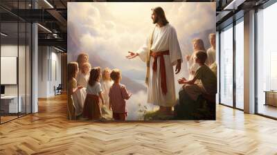 Jesus Christ and children in heaven light Wall mural