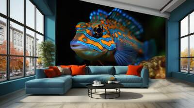 Mandarin fish in closeup, beautiful color Wall mural